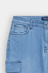 Women Light Blue Wide Leg Eight Pocket Pant